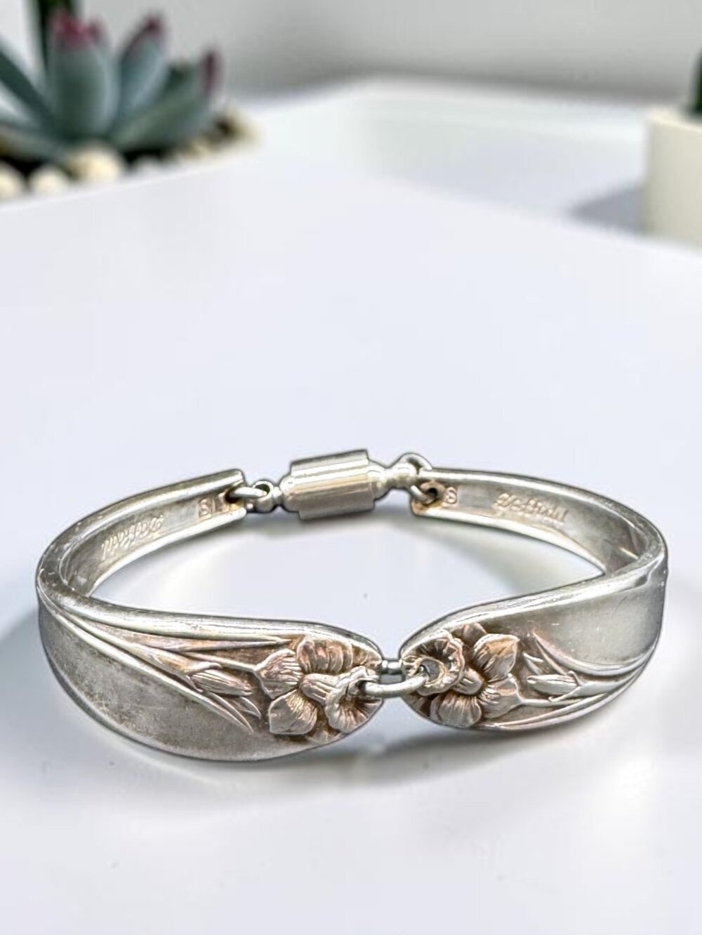 Vintage Silverware Bracelet Daffodil Floral Artisan Silver Plate Jewelry
